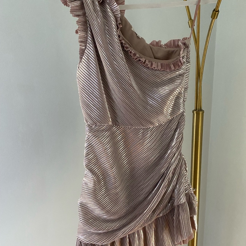 *NWT* One shoulder, purple metallic mini dress